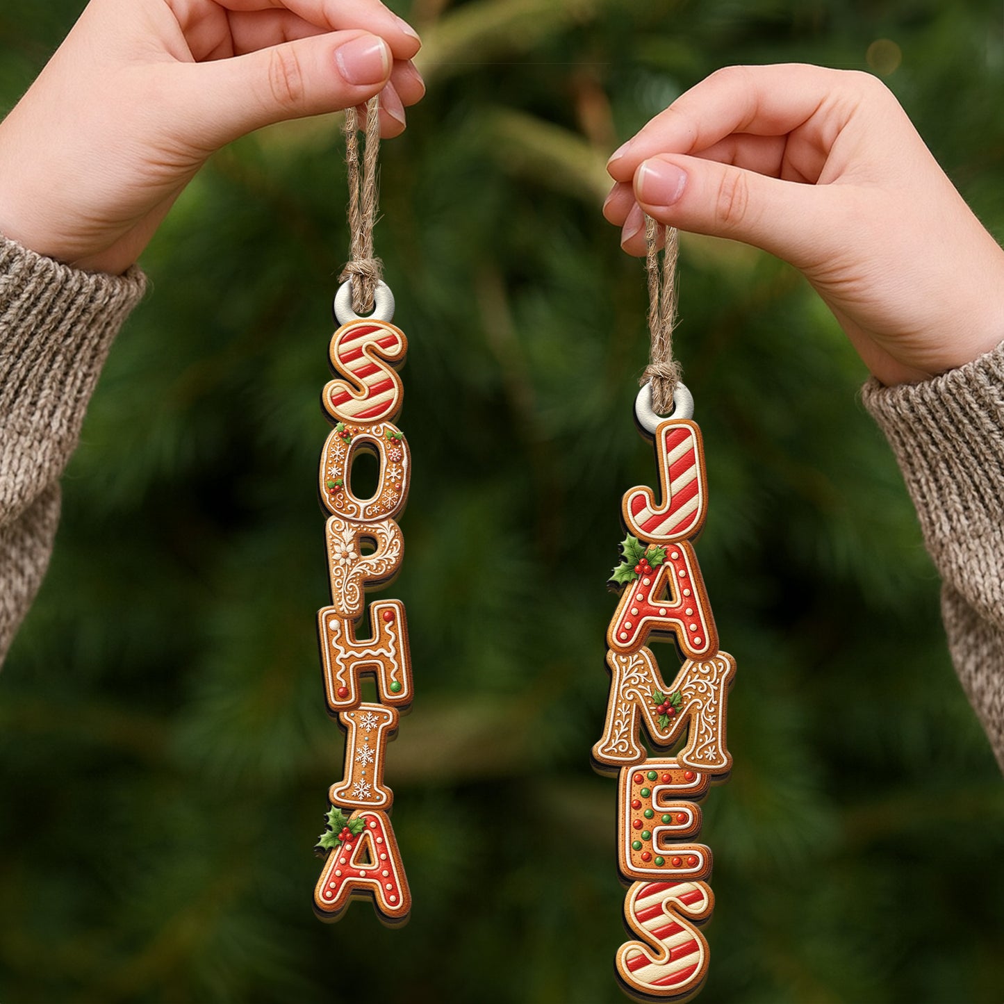 Custom Gingerbread Letter With Name For Family, Kids - Personalized Family Wooden Ornament, Christmas Stocking Tag, Name Ornament