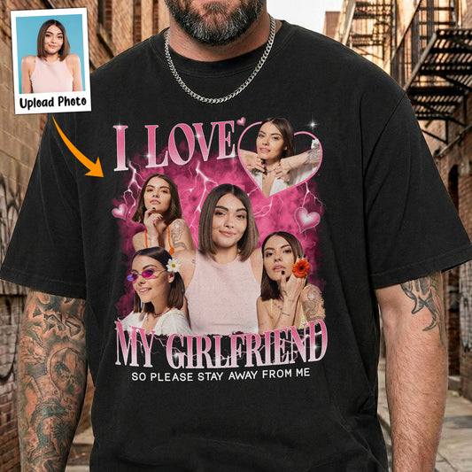 Custom Girlfriend Vintage Bootleg Shirt I Love My Girlfriend - Personalized Photo Comfort Tee