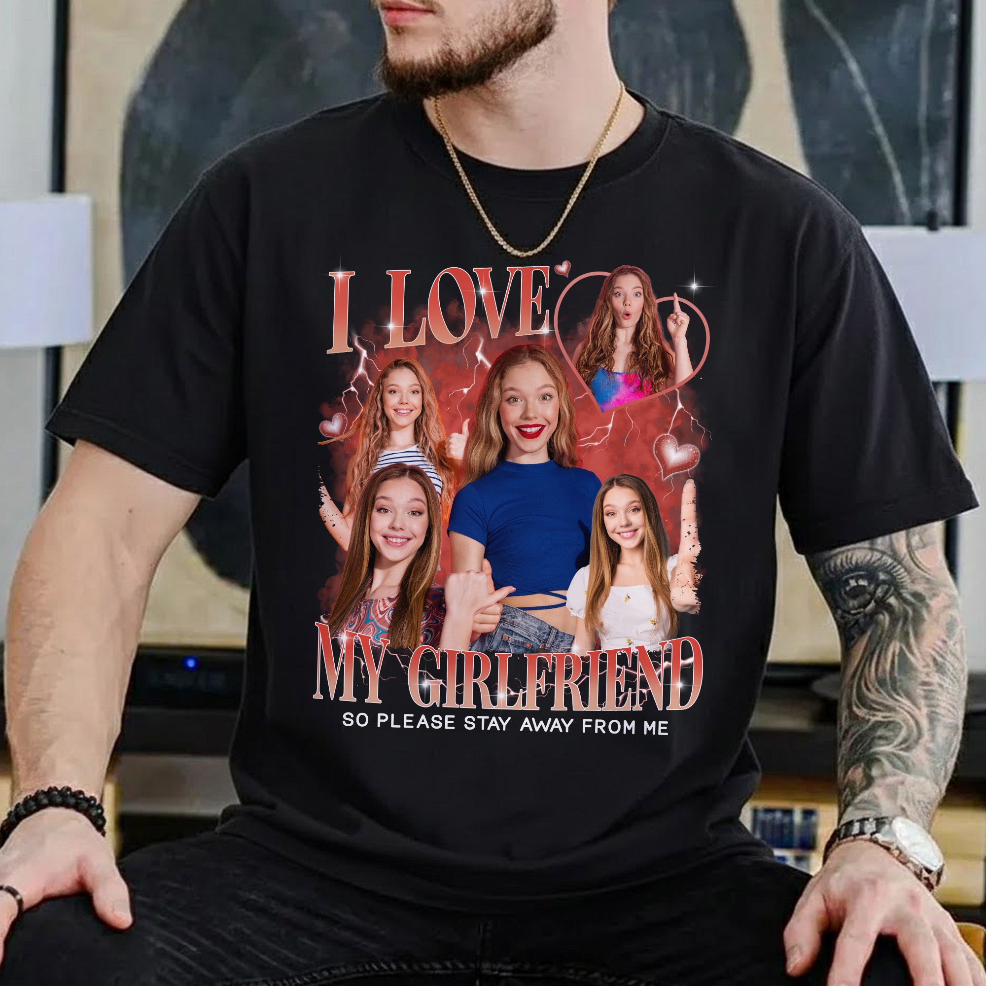 Custom Girlfriend Vintage Bootleg Shirt I Love My Girlfriend - Personalized Photo Comfort Tee