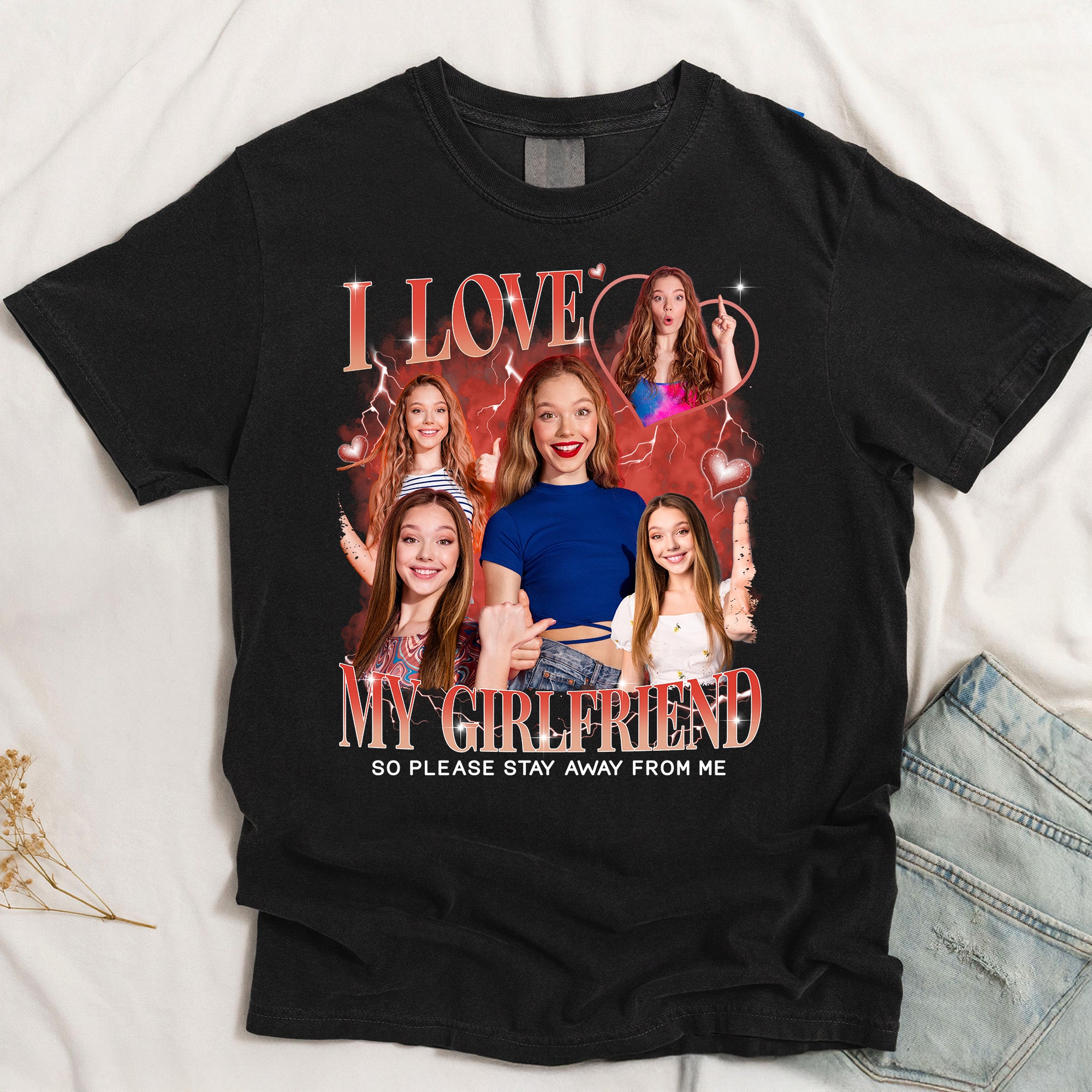 Custom Girlfriend Vintage Bootleg Shirt I Love My Girlfriend - Personalized Photo Comfort Tee