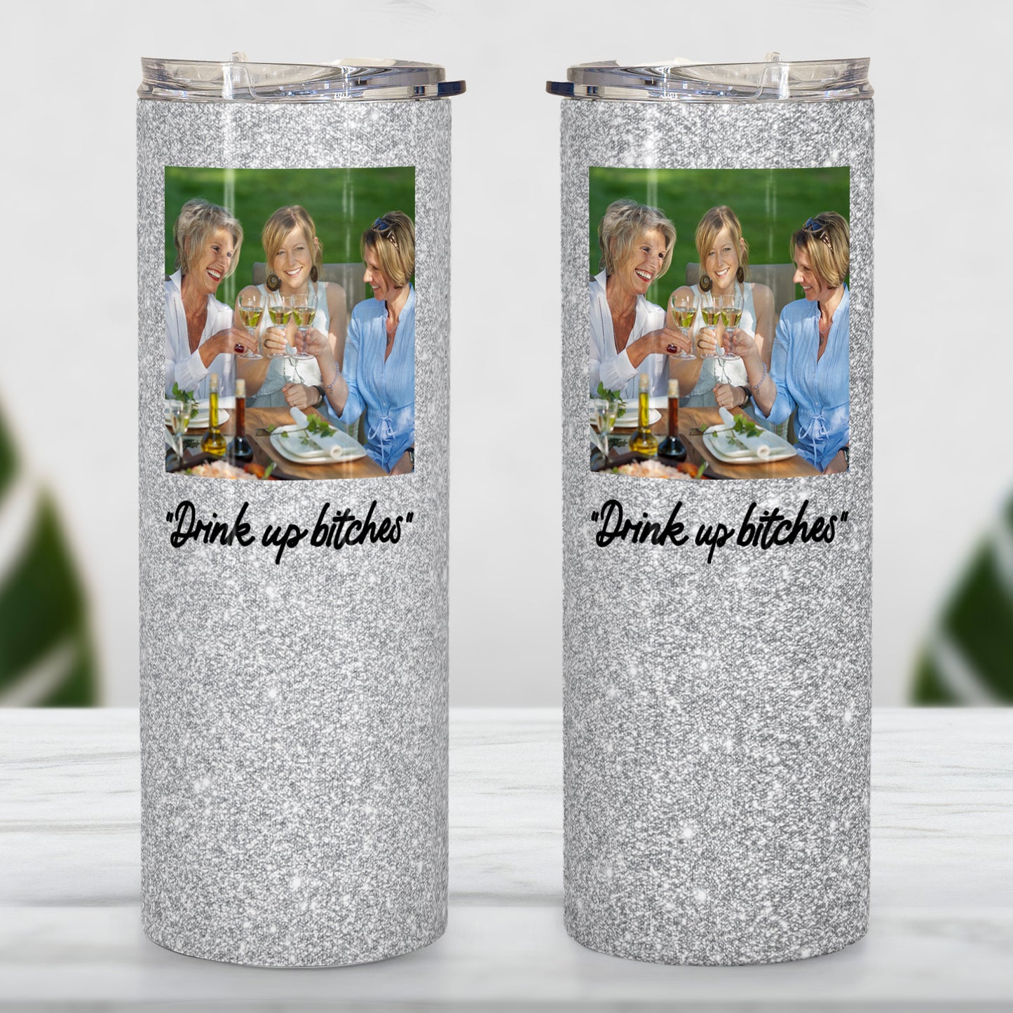 Custom Tumbler Gift For Sisters - Personalized Photo Skinny Tumbler
