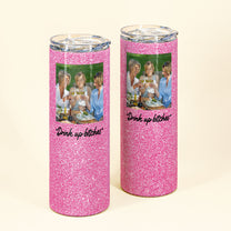 Custom Glitter Tumbler Gift For Sisters - Personalized Photo Skinny Tumbler