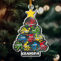 Custom Grandchildren Names Handprint Christmas Tree - Personalized Acrylic Ornament