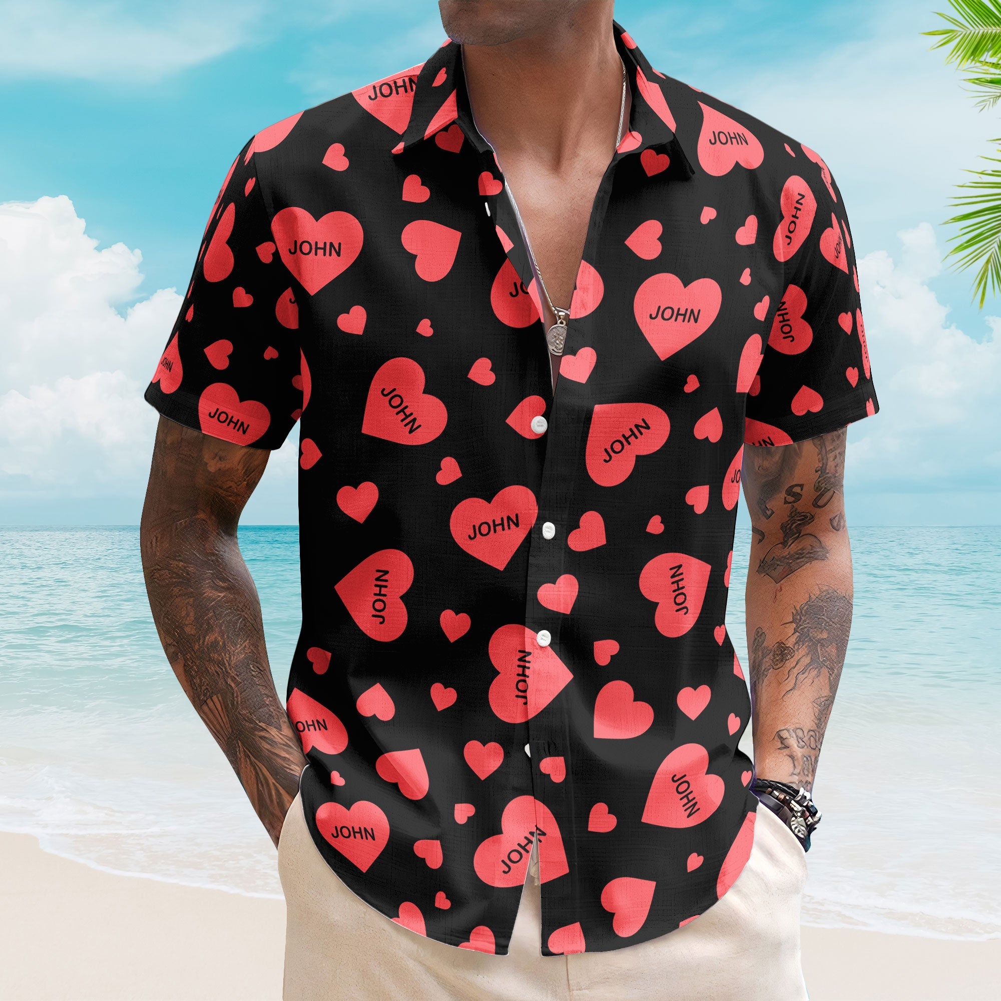 Custom Heart With Name Vintage Aloha Valentine's Day Gift - Custom Hawaiian Shirts