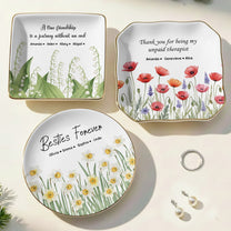 Custom Her Birth Flower & Message, Friendship Thank You Gift For Besties, Sisters - Personalized Jewelry Dish