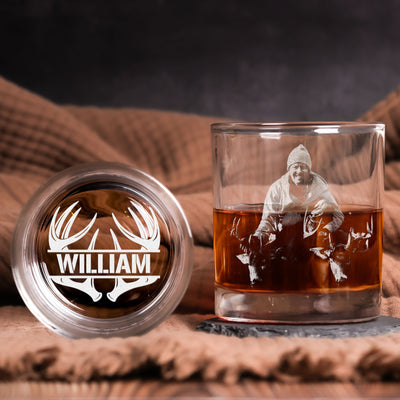 Custom Hunting Photo - Deer, Moose, Duck, Hog - Father's Day Gift - Personalized Whiskey Glass With Photo
