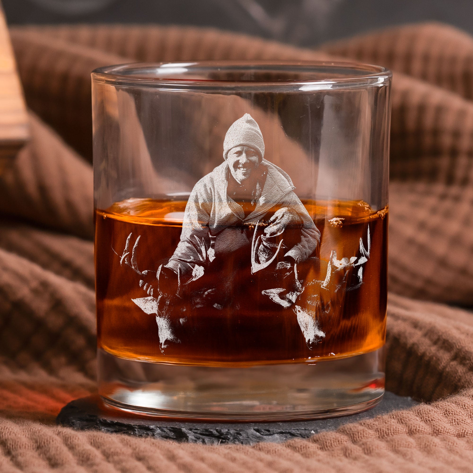 Custom Hunting Photo - Deer, Moose, Duck, Hog - Father's Day Gift - Personalized Whiskey Glass With Photo