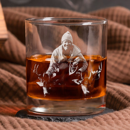 Custom Hunting Photo - Deer, Moose, Duck, Hog - Father's Day Gift - Personalized Whiskey Glass With Photo