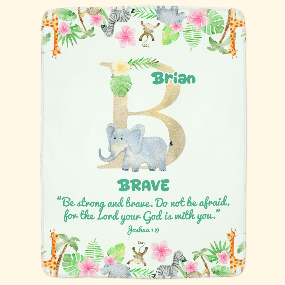 Custom Initial Name With Bible Verse Safari Animal Blanket For Kids - Personalized Blanket