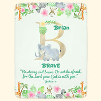 Custom Initial Name With Bible Verse Safari Animal Blanket For Kids - Personalized Blanket
