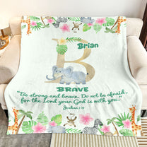 Custom Initial Name With Bible Verse Safari Animal Blanket For Kids - Personalized Blanket