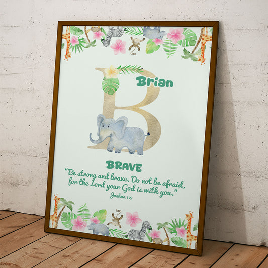 Custom Initial Name With Bible Verse Safari Animal Blanket For Kids - Personalized Poster