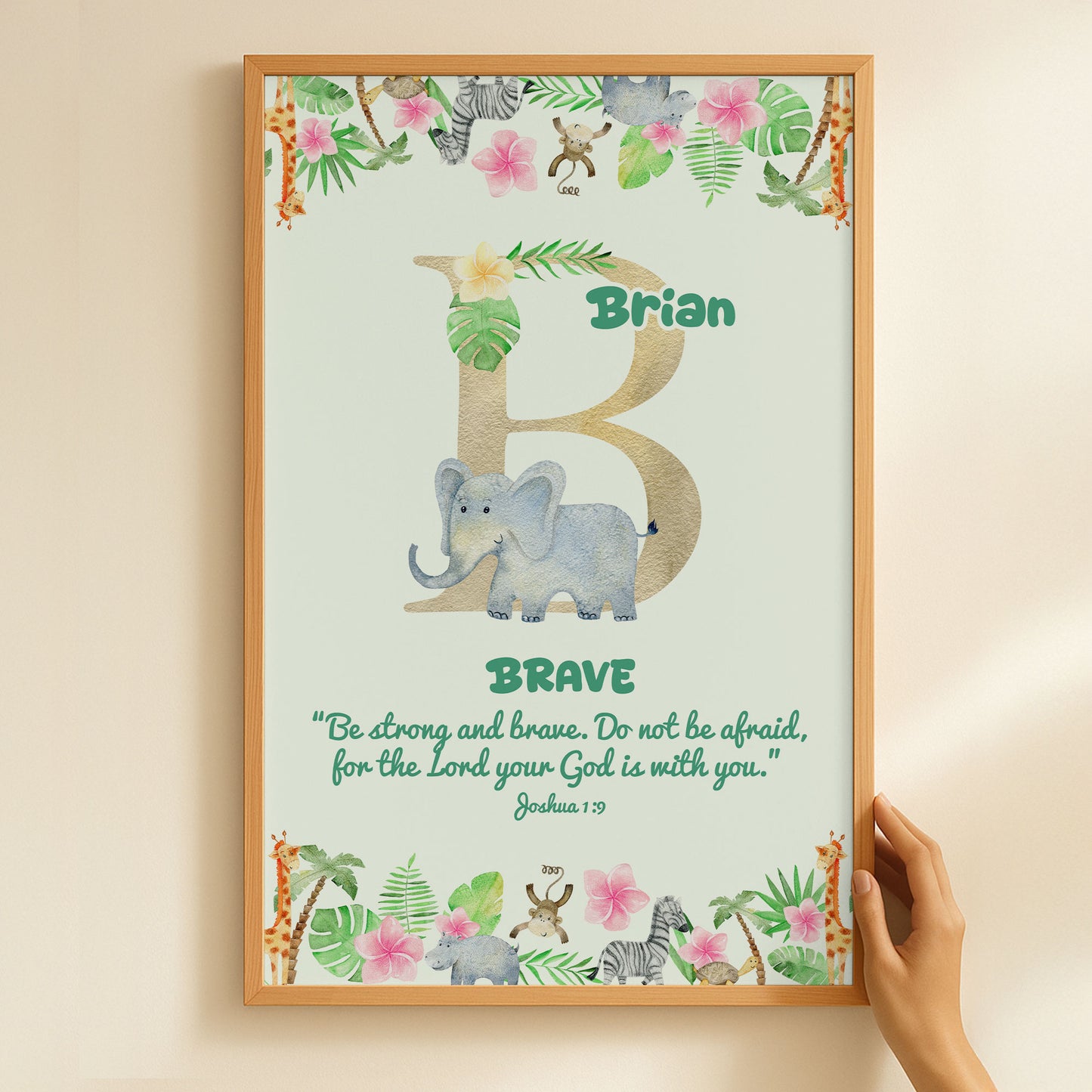 Custom Initial Name With Bible Verse Safari Animal Blanket For Kids - Personalized Poster