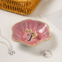 Custom Initial Name & Birth Flowers For Her, Wife, Friends, Sisters, Mom, Daughters - Personalized Jewelry Dish