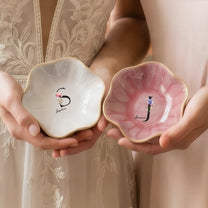 Custom Initial Name & Birth Flowers For Her, Wife, Friends, Sisters, Mom, Daughters - Personalized Jewelry Dish