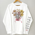 Custom Kid Birth Month Flower On Sleeves For Grandma, Mum - Personalized Sweatshirt