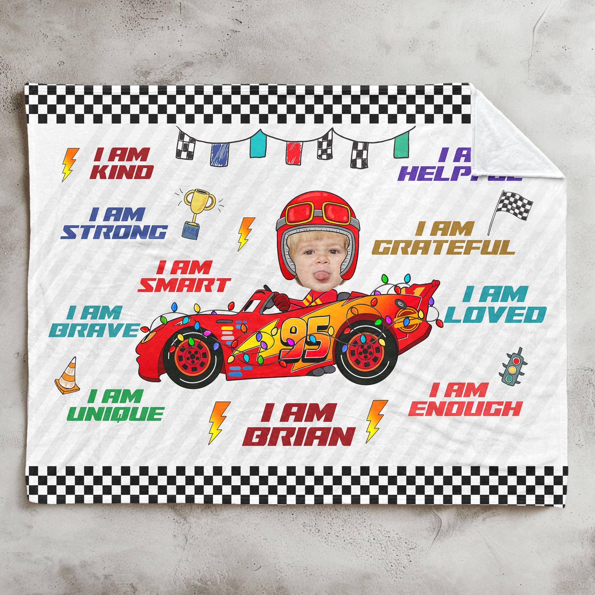 Custom Kid Face Car Toys Affirmation Gift - Personalized Photo Blanket