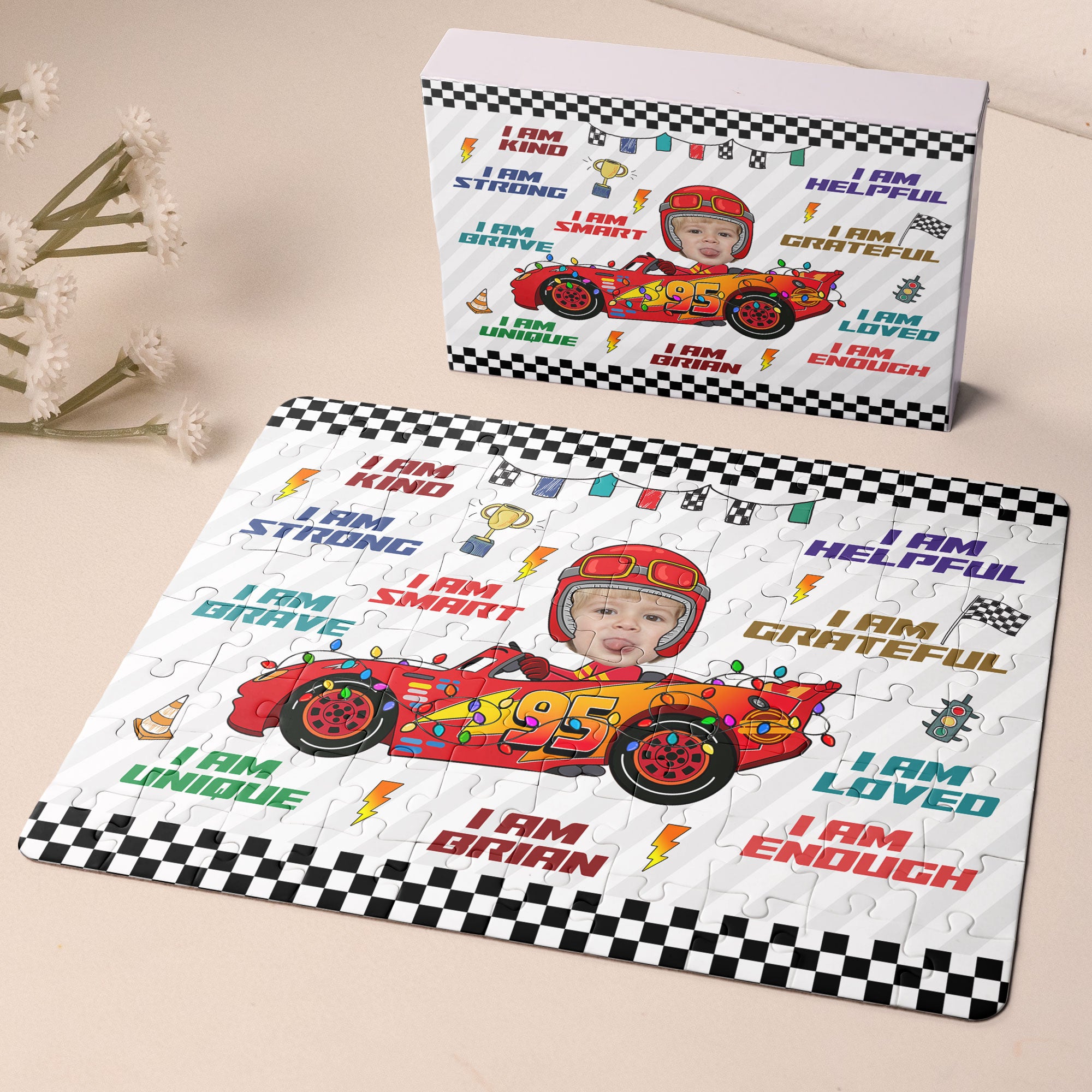 Custom Kid Face Car Toys Affirmation Gift - Personalized Photo Jigsaw Puzzle