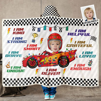 Custom Kid Face Car Toys Affirmation Gift - Personalized Photo Wearable Blanket Hoodie