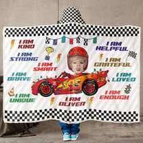 Custom Kid Face Car Toys Affirmation Gift - Personalized Photo Wearable Blanket Hoodie