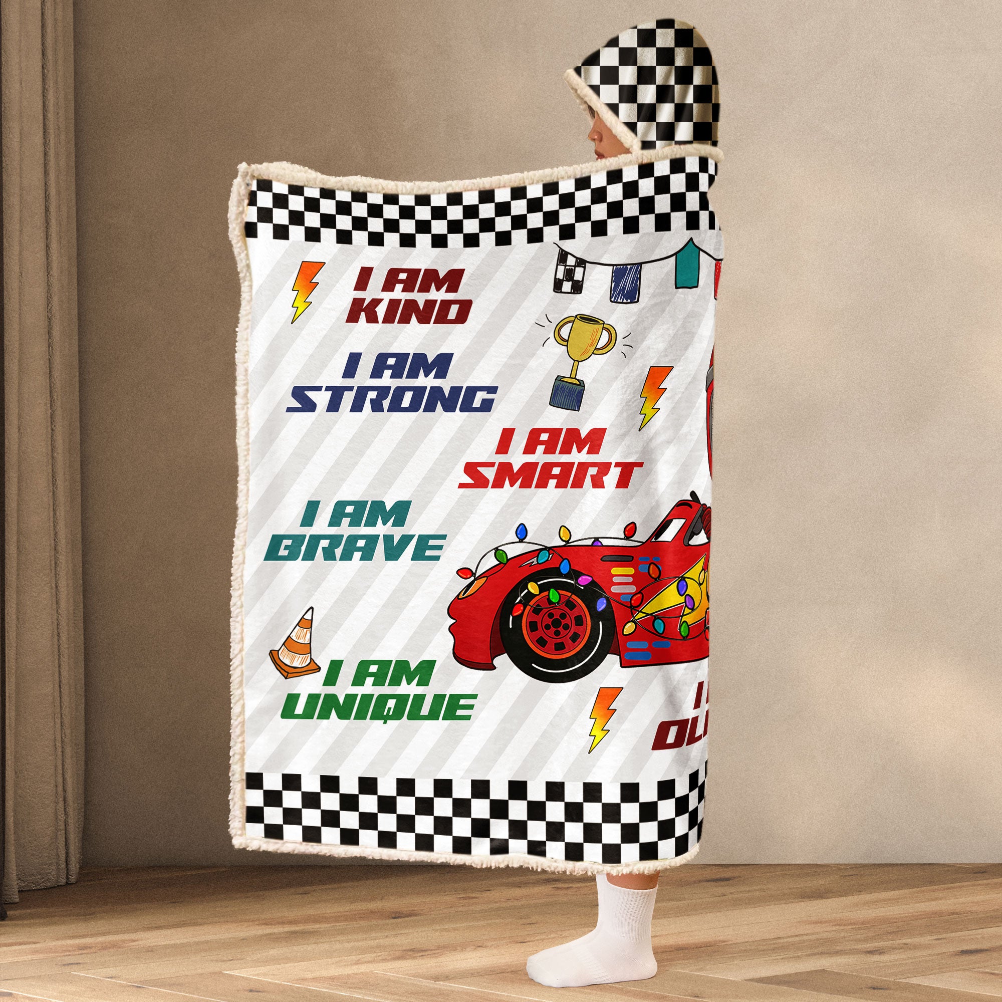 Custom Kid Face Car Toys Affirmation Gift - Personalized Photo Wearable Blanket Hoodie