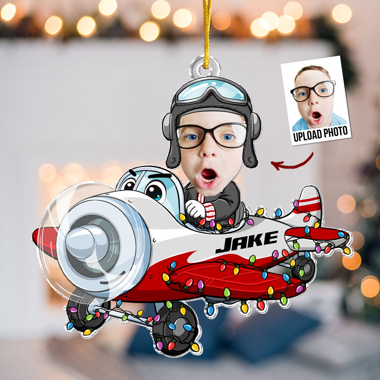 Custom Kid Face Cartoon Airplane - Personalized Acrylic Photo Ornament