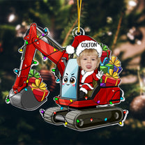 Custom Kid Face Cartoon Excavator - Personalized Acrylic Photo Ornament