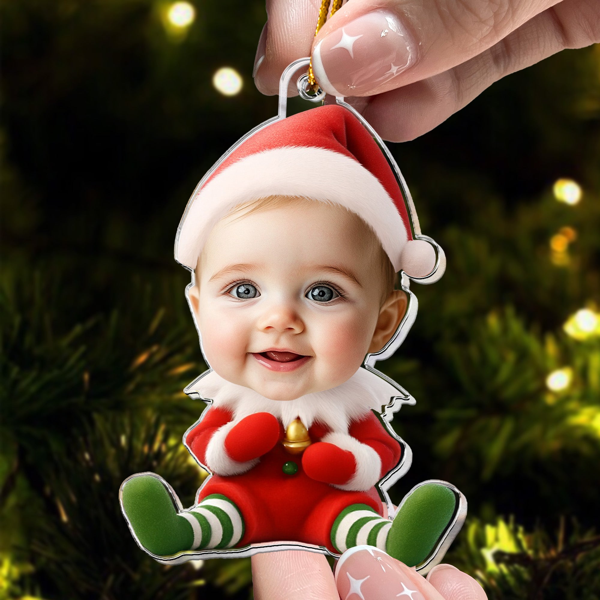Custom Kid Face Cute Elf Baby - Personalized Acrylic Photo Ornament