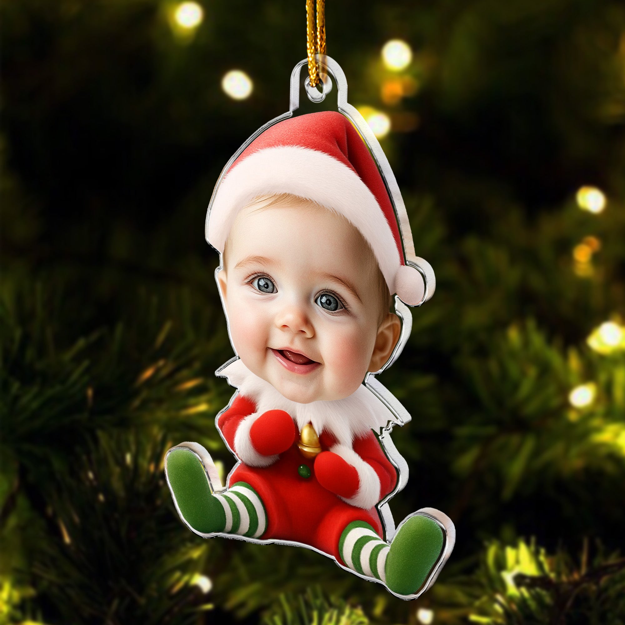 Custom Kid Face Cute Elf Baby - Personalized Acrylic Photo Ornament