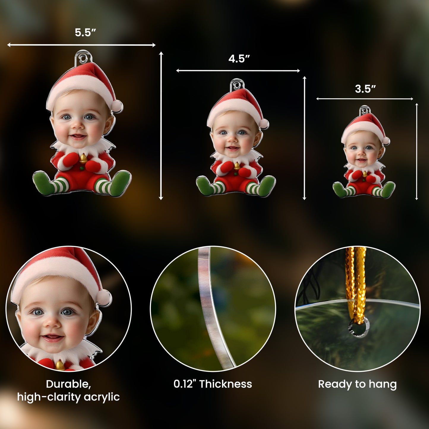 Custom Kid Face Cute Elf Baby - Personalized Acrylic Photo Ornament