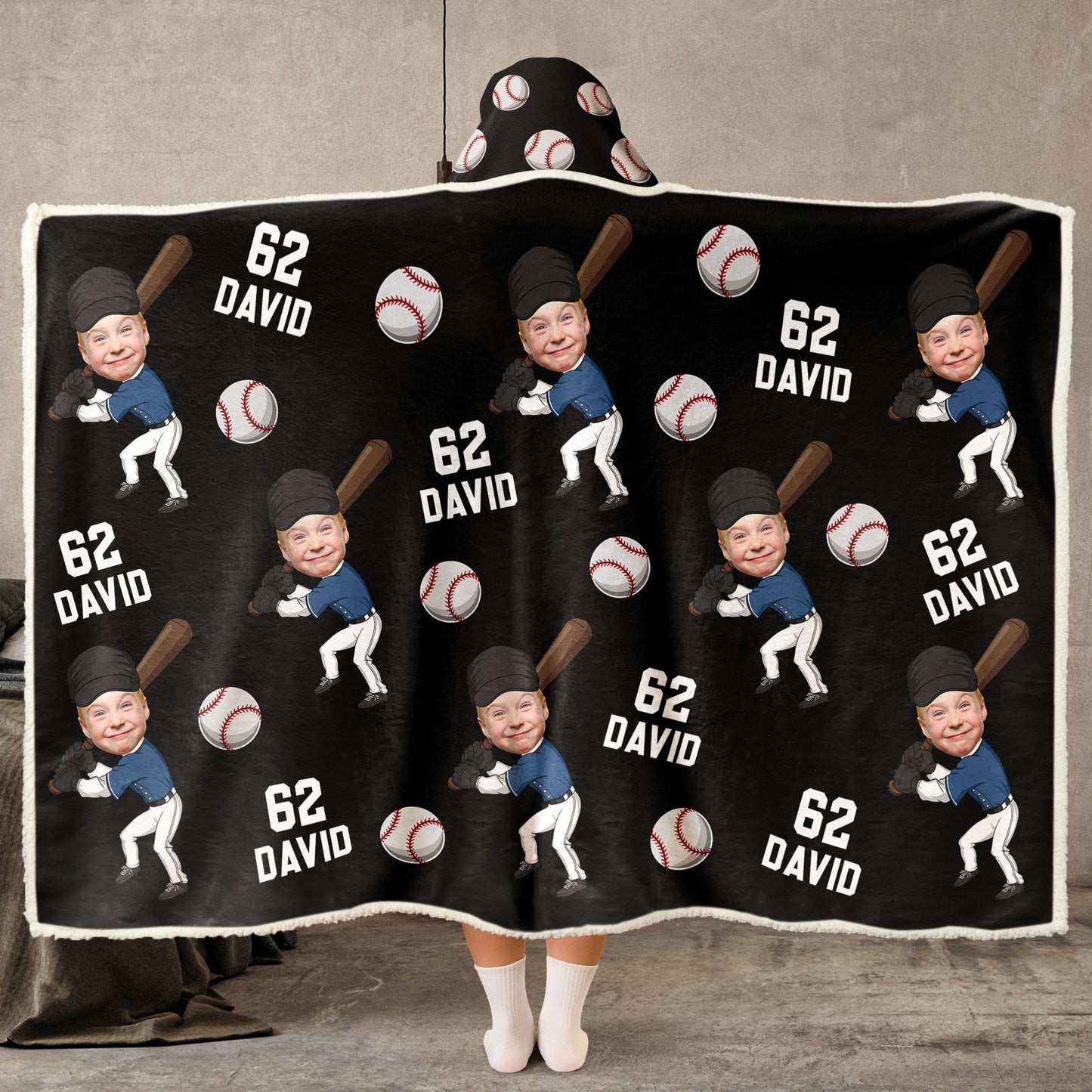 Custom Kid Face Funny Baseball & Softball - Personalized Photo Wearable Blanket Hoodie