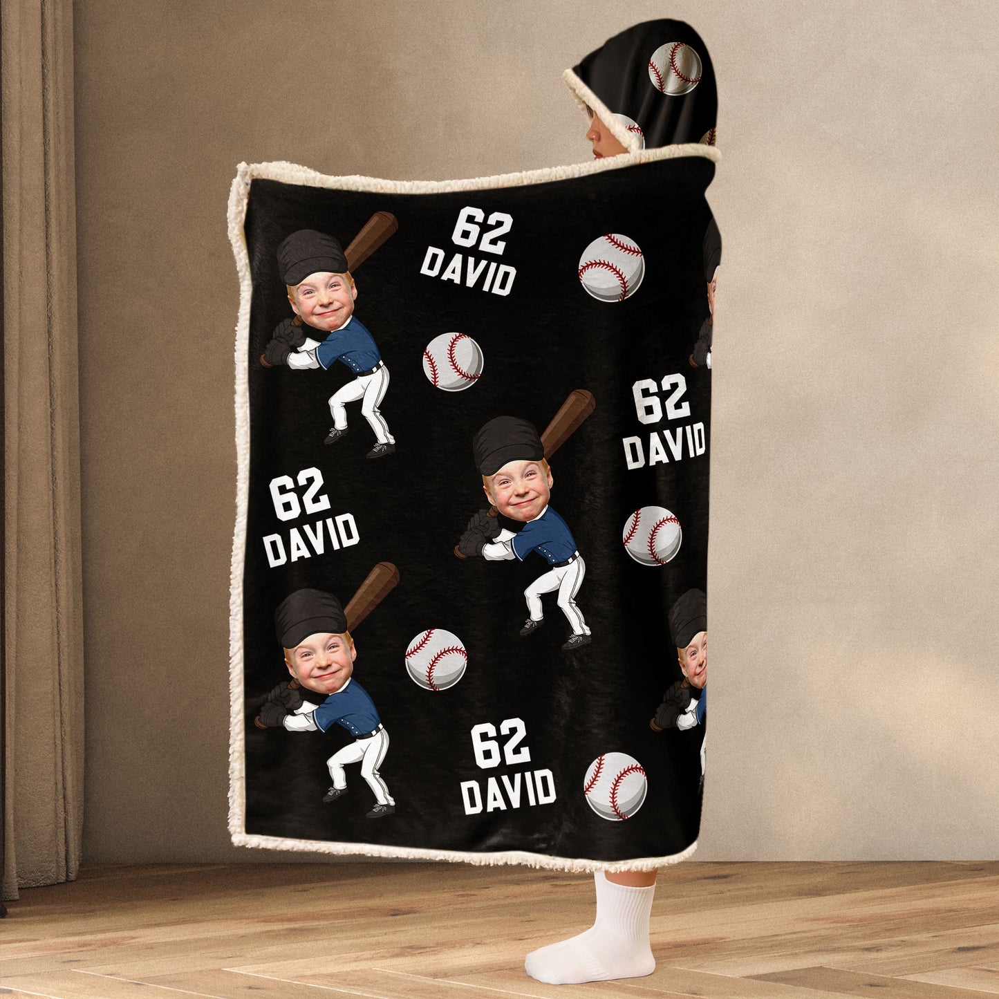 Custom Kid Face Funny Baseball & Softball - Personalized Photo Wearable Blanket Hoodie