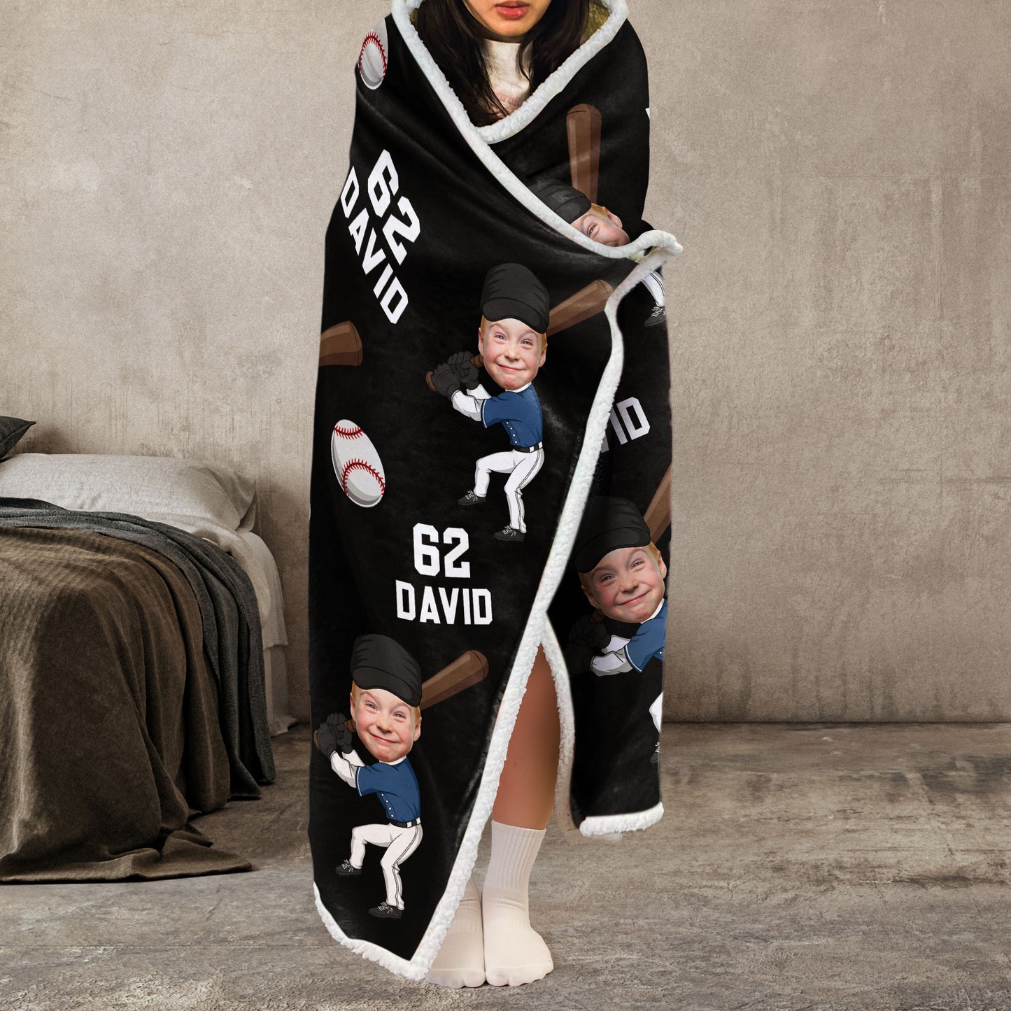 Custom Kid Face Funny Baseball & Softball - Personalized Photo Wearable Blanket Hoodie