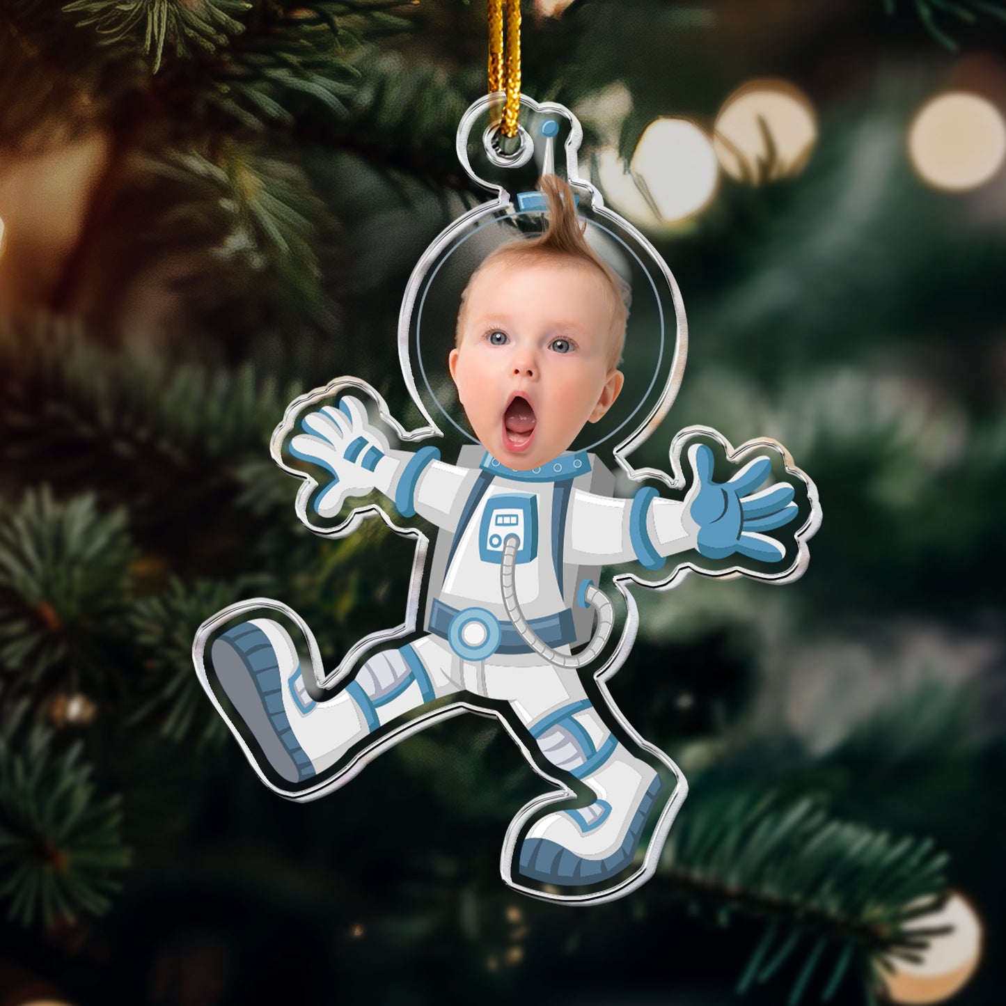 Custom Kid Face In Ufo Astronaut - Personalized Acrylic Photo Ornament