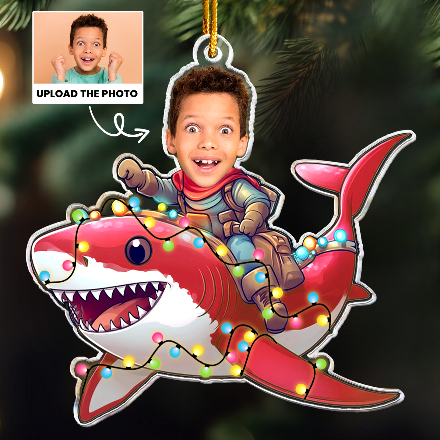 Custom Kid Face Shark - Personalized Acrylic Photo Ornament