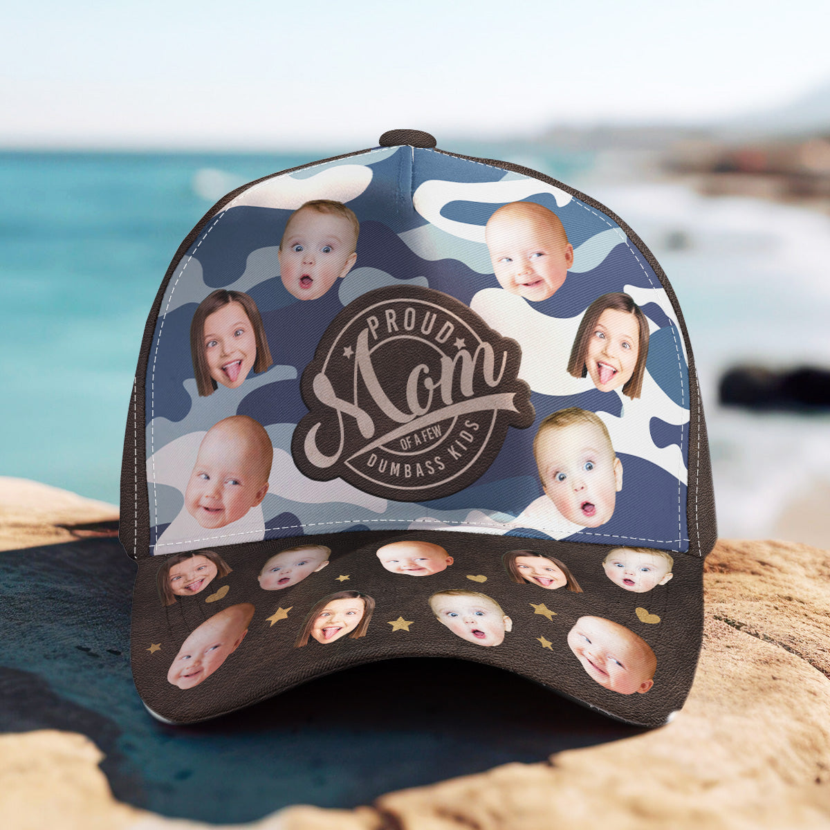 Custom Kid Faces Proud Father Of A Few Dumbass Kids - Personalized Photo Classic Cap