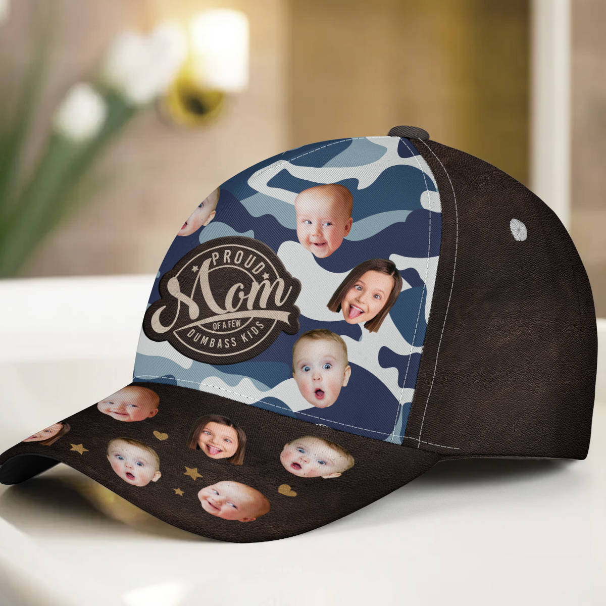 Custom Kid Faces Proud Father Of A Few Dumbass Kids - Personalized Photo Classic Cap