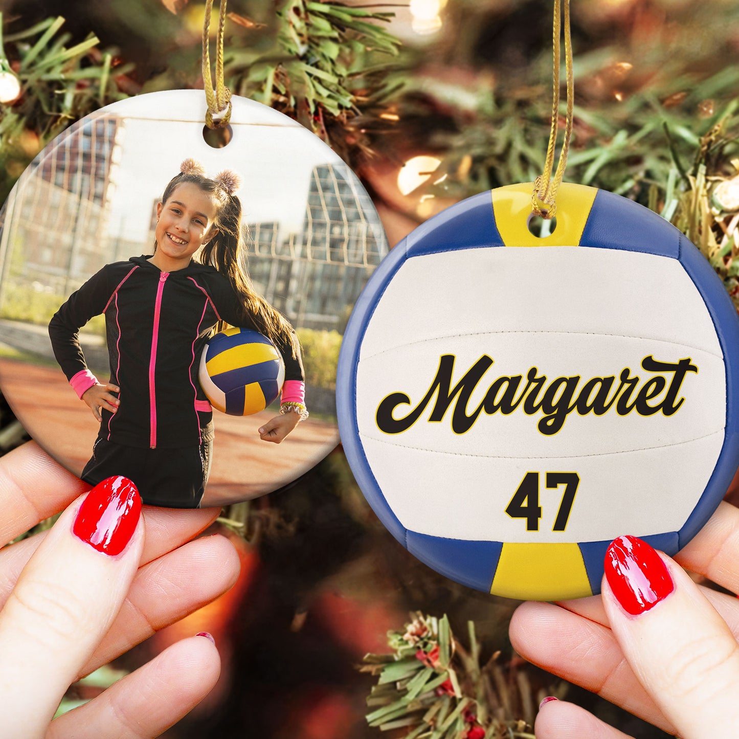 Custom Kid Photo And Sport Ornament - Personalized Two-Sided Ceramic Photo Ornament