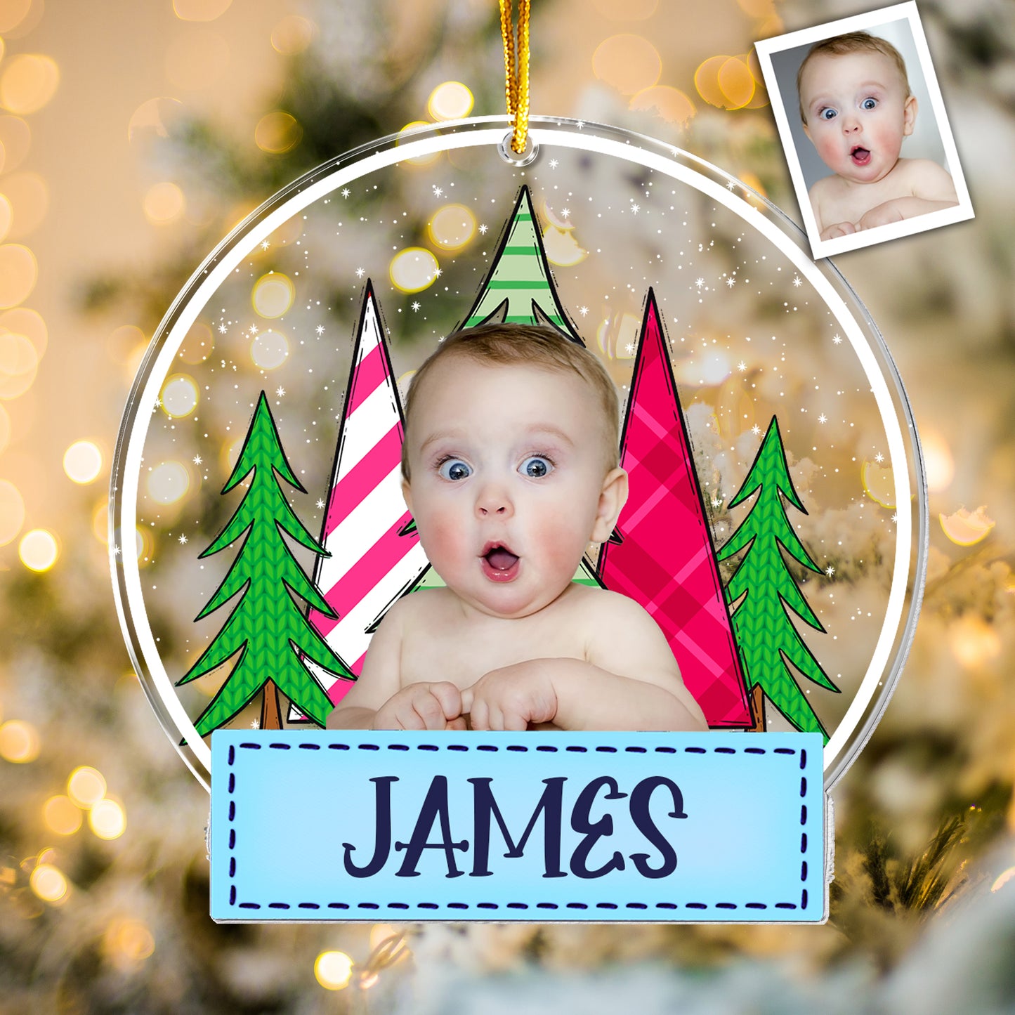 Custom Kid's Photo Festive Christmas Tree - Personalized Acrylic Photo Ornament