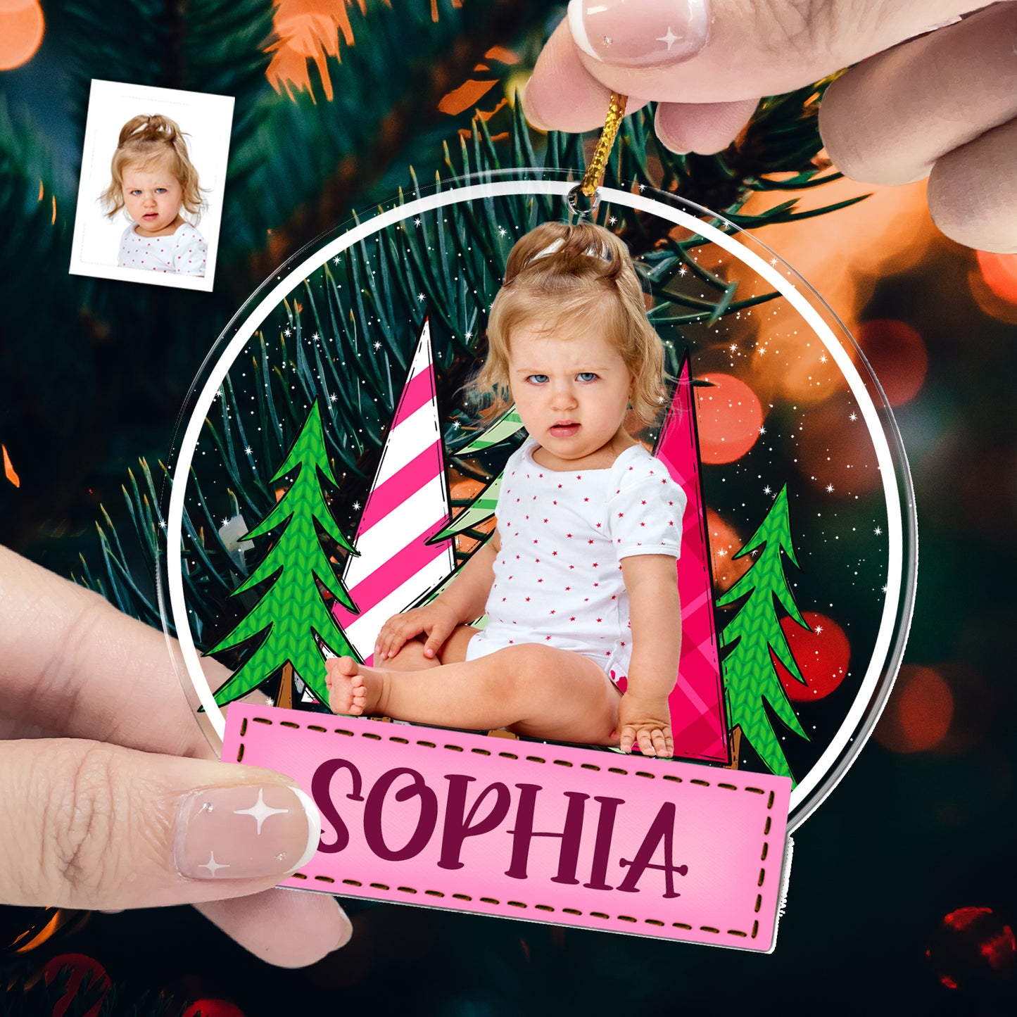 Custom Kid's Photo Festive Christmas Tree - Personalized Acrylic Photo Ornament