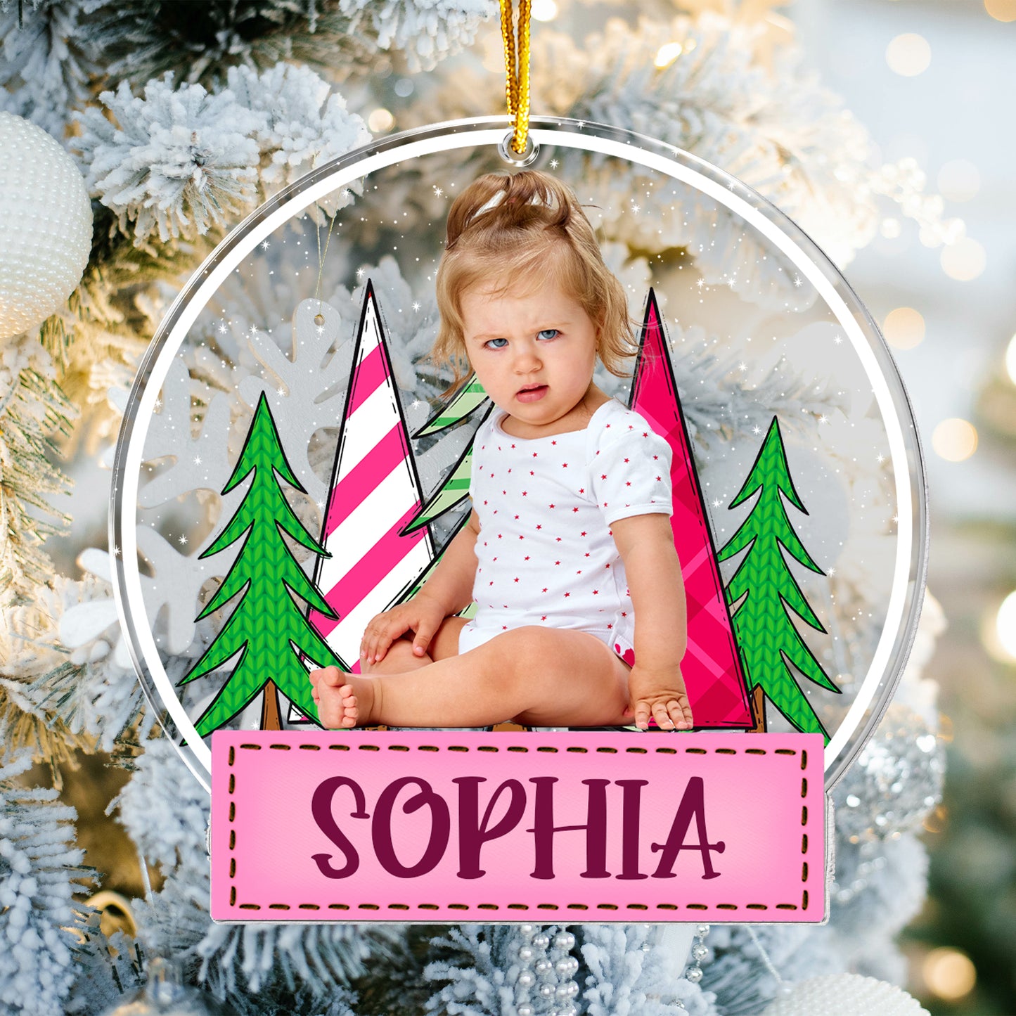 Custom Kid's Photo Festive Christmas Tree - Personalized Acrylic Photo Ornament