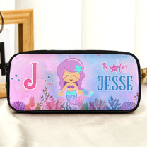 Custom Kids Name With Cute Mermaid Pattern - Personalized Pencil Case