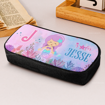 Custom Kids Name With Cute Mermaid Pattern - Personalized Pencil Case