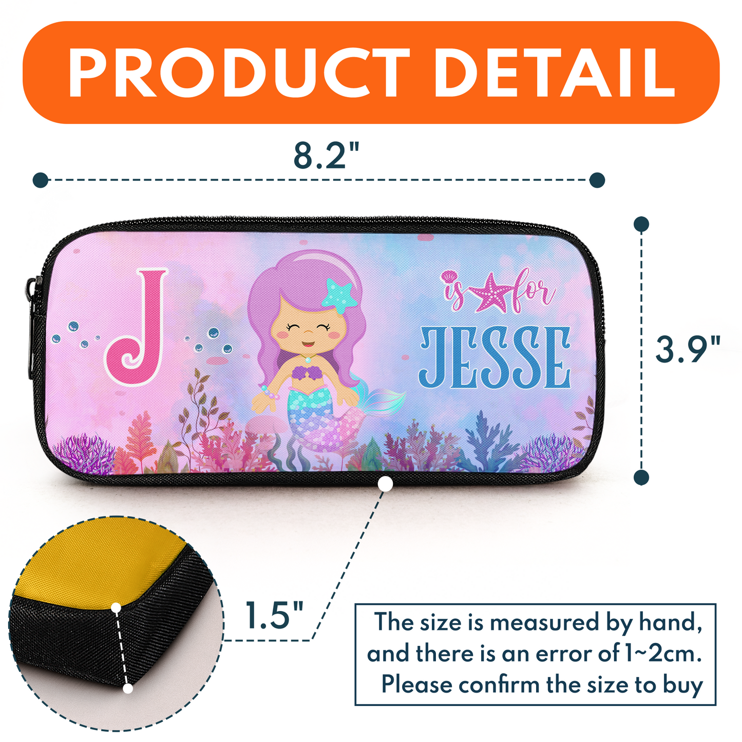 Custom Kids Name With Cute Mermaid Pattern - Personalized Pencil Case