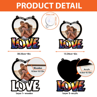 Custom Letter Heart & Couples Picture - Personalized Window Hanging Suncatcher Photo Ornament