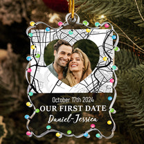 Custom Location Map Couple Our First Date - Personalized Acrylic Photo Ornament