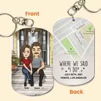 Custom Location Map Where We First Met Engaged Couples - Personalized Keychain