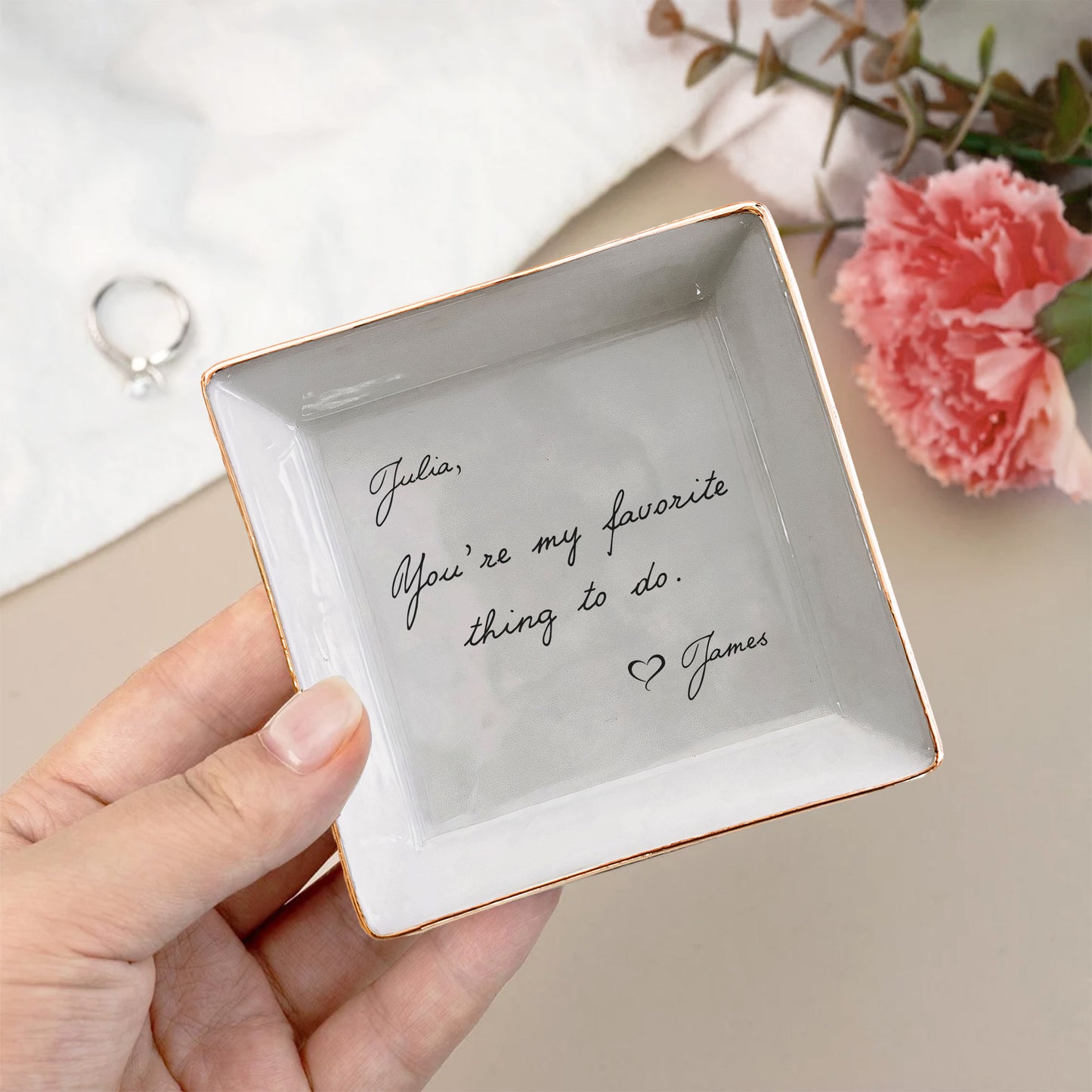 Custom Message - Valentines' Day Gifts For Her, Wife, Girlfriend - Personalized Jewelry Dish
