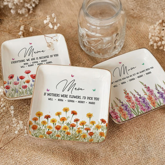 Custom Mom's Birth Flower - Mother's Day Gift For Mom From Daughter, Son - Personalized Jewelry Dish