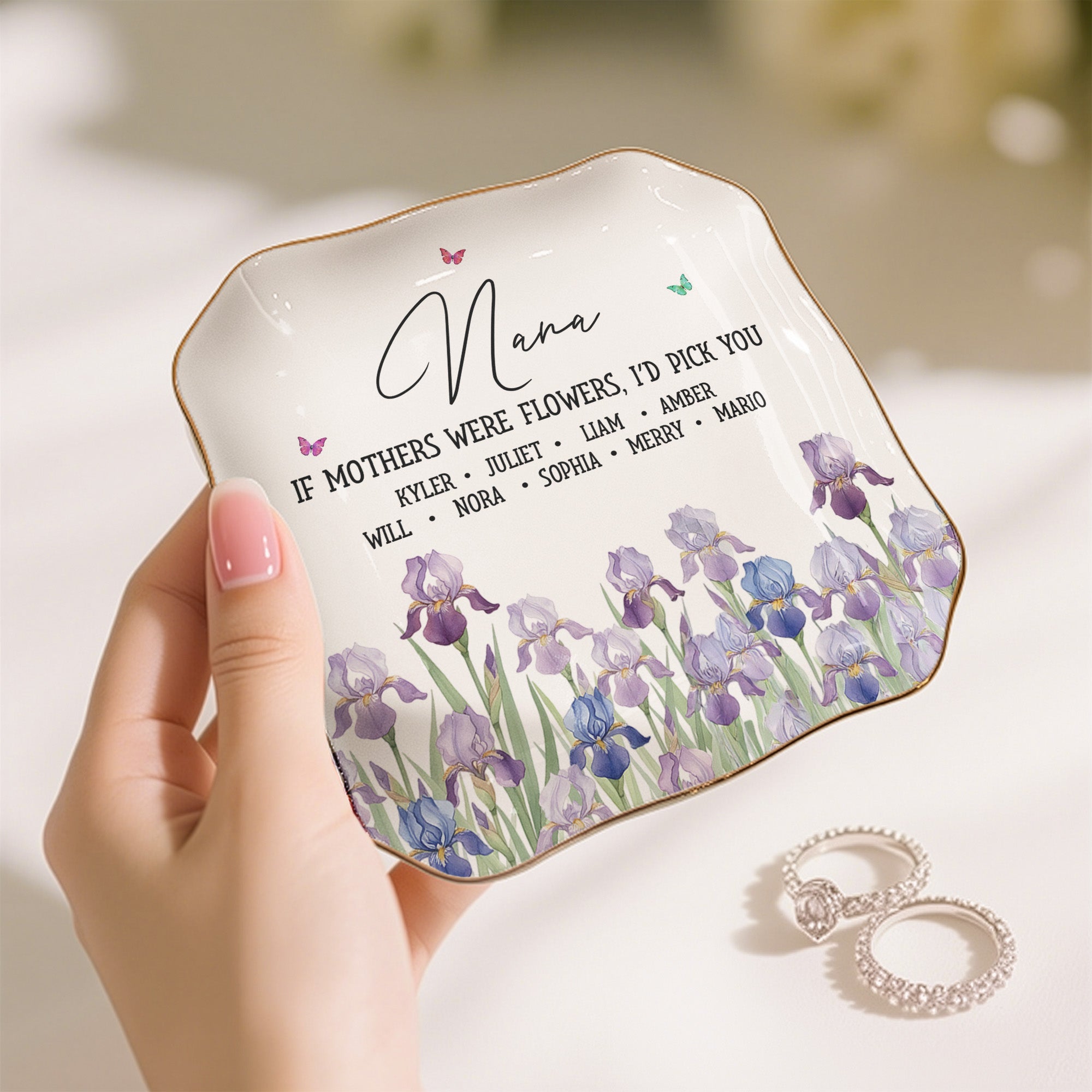 Custom Mom's Birth Flower - Mother's Day Gift For Mom From Daughter, Son - Personalized Jewelry Dish